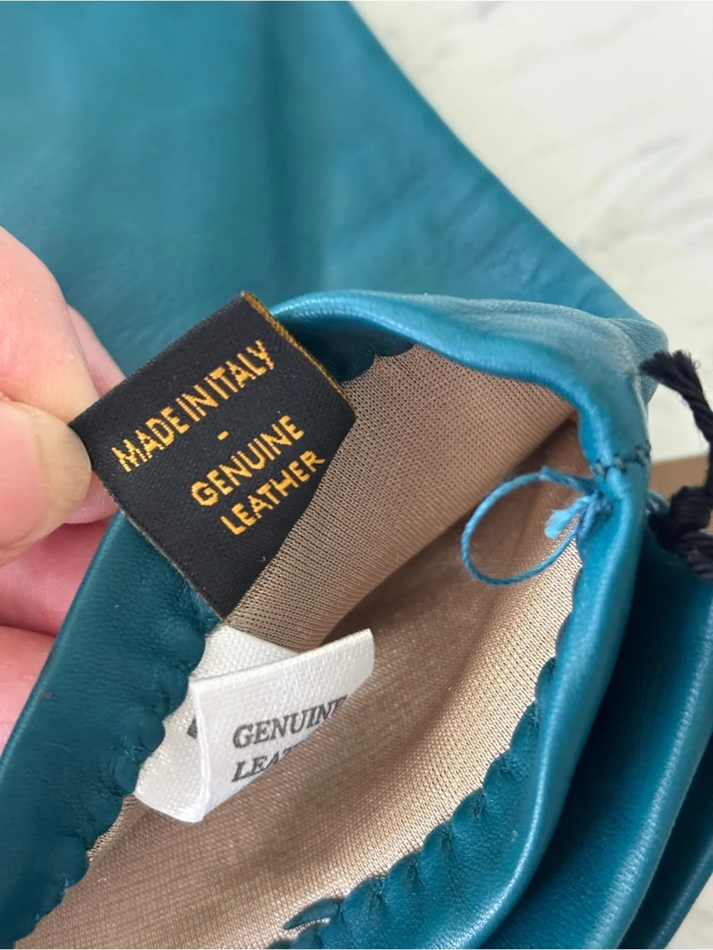Peruzzi Italian Silk Lined Leather Gloves sz 7, deep teal, NWT